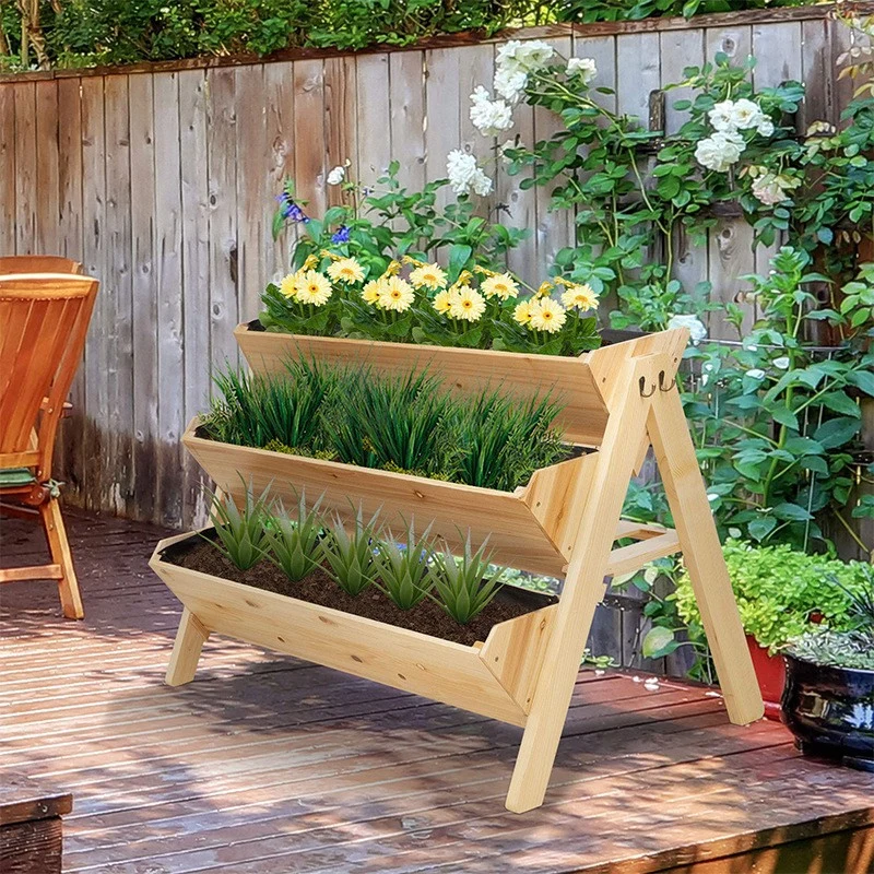 3 Tiers Vertical Raised Garden Bed Wooden Elevated Herb Planter Box Vegetable Flower Planters for Patio Deck Outdoor Indoor