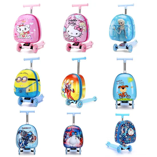 Wholesale Custom New Travel Case 16 Inch Ride on Multifunctional ABS Trolley Bags Kids Suitcase Children Scooter Trolley Luggage Suitcase