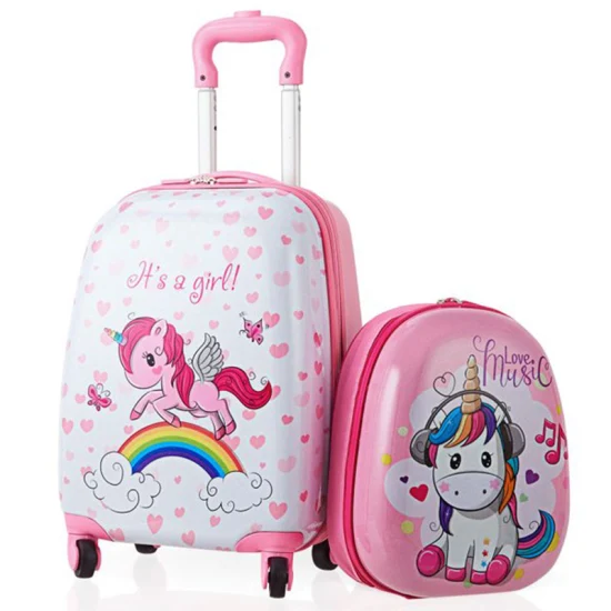 2022 Custom Cute Kids Kid′s ABS Luggage Bags Cases with Wheels for Girls School Lazy Trolley Travel Luggage Bag